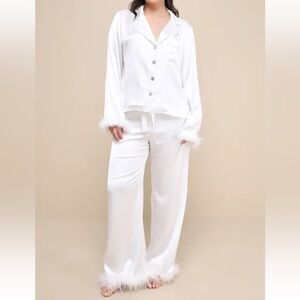 Lulus size small satin feather trim pajama set